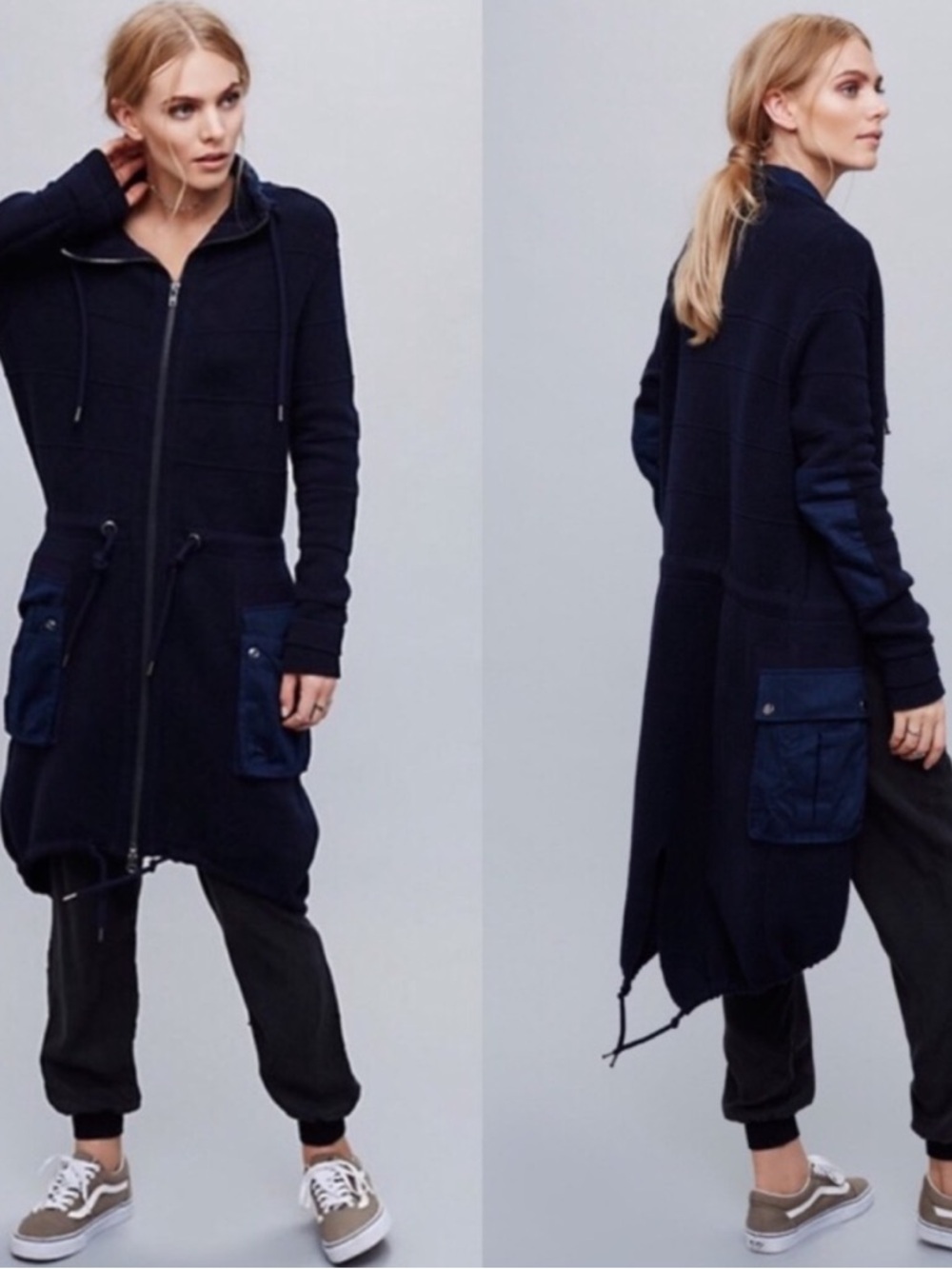 Free People Surplus Navy Cardigan Sweater Jacket Zip Cardigan Womens Size XS